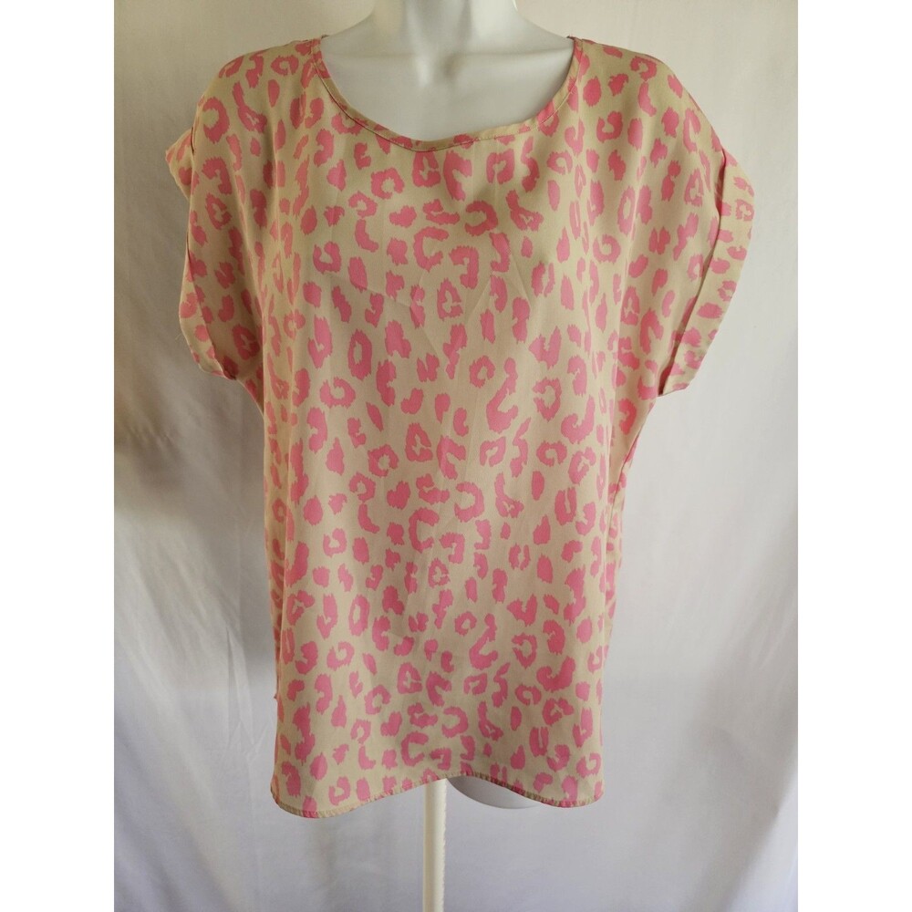 Apt. 9 Blouse Women's Beige & Pink Animal Print Short Sleeve Top Size Small